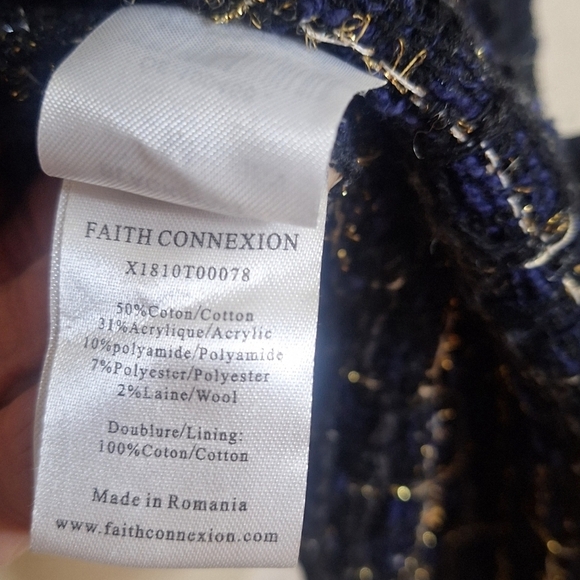 Faith Connexion Tweed oversized hooded shirt black/navy unisex SZ M - Picture 14 of 16